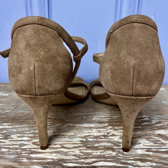 Michael Kors Tan Suede Stiletto Sandals Size 8.5 Strappy High Heel Dressy Chic - Picture 6 of 13